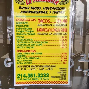 2015 Menu. They also have a few breakfast taco offerings.