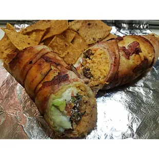 a burrito wrapped in bacon