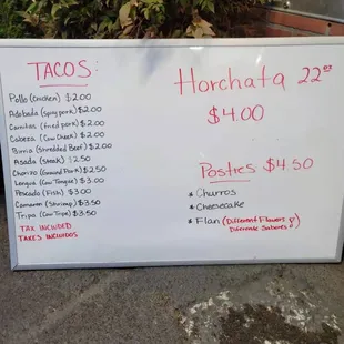 Taco menu, 4/28/2021