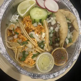 2 steak and 2 chicken tacos