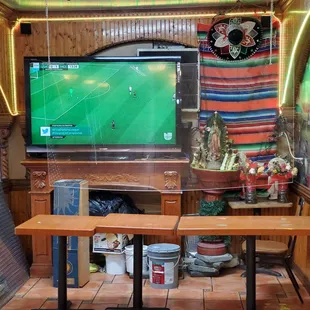 a table and a television