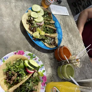 Carne Asada tacos, pastor tacos, and carnitas tacos. Also had Jarritos (piña and tamarindo) to drink.