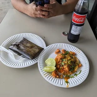 Tamale ranchero de pollo and taco de pollo with a Mexican Coke