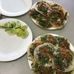 8 el pastor and 8 carne asada tacos. Lots of lime as well