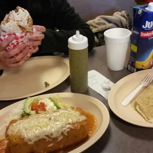 Chimichanga, burrito and quesadilla. Big portions
