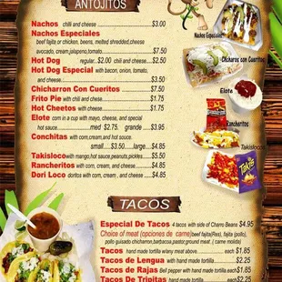  menu for a mexican restaurant
