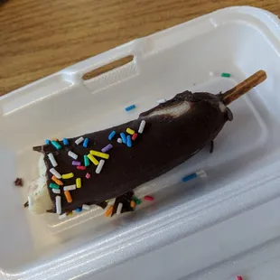 Chocolate frozen banana. A nice treat!