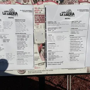 Menu at the drive thru June 2022