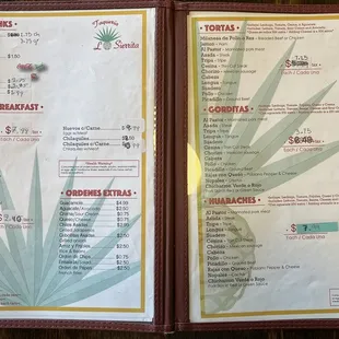 Taqueria La Sierrita menu pages 3 &amp; 4