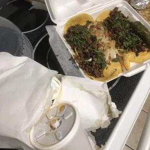a tray of food on a stove