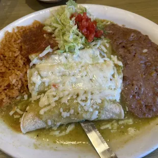 Enchilada verde. Would&apos;ve preferred to keep the rice and beans I had.  Beans here were over done.