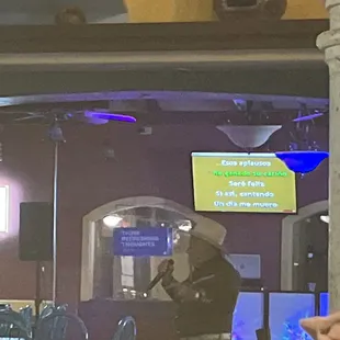 Karaoke's. It's 7:55pm. Not sure when it started but I know it is way too loud. Can't have a conversation without yelling.