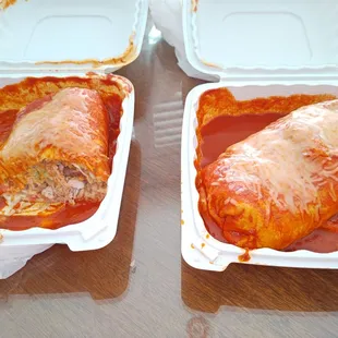 two enchillas in containers