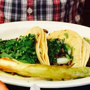 Beef and barbacoa (real barbacoa) tacos. Yum.