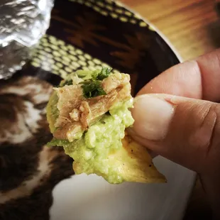 Pollo burrito (eaten at home with guacamole and tortilla chips)