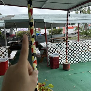 Patio, gave privacy to guy