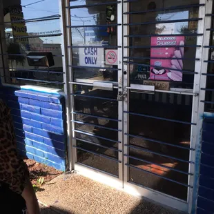 the entrance to a restaurant