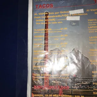taco's menu