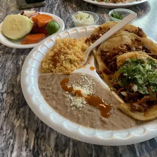 Tacos el pastor, beans &amp; rice.