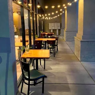 tables and chairs outside