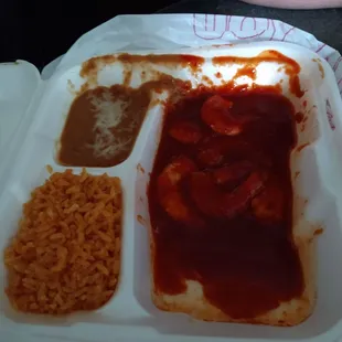 $20. for this meal. This is exactly what it looked like when I picked it up. 6 shrimp, a little beans. What happened?