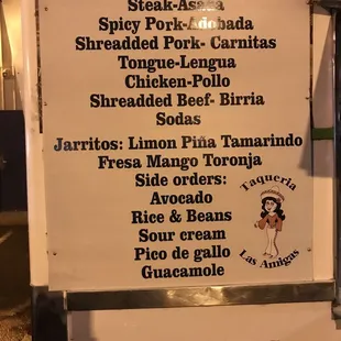 a menu on a food truck