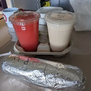 Cactus burrito, strawberry agua fresca, horchata