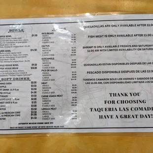 Menu. Page 1 of 2. Bowls, Soft Drinks, Sides.