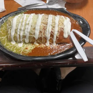 Wet Burrito Half Red & Half Green Sauce