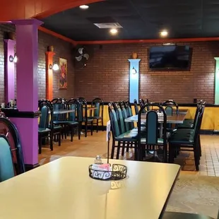 tables and chairs in a restaurant
