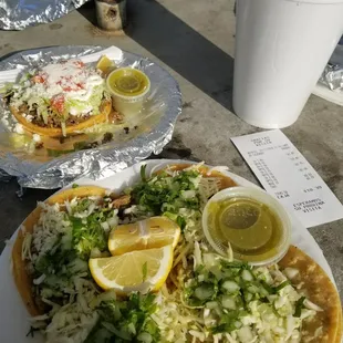 Asada sope, chili verde and adobada tacos and an horchata to wash it down for $10.39