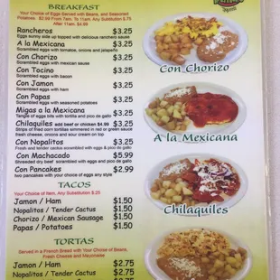 Breakfast menu, we come every other month or so but the main reason we do is because of the breakfast.