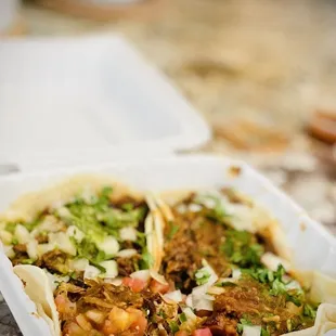 Soft tacos carnitas, carne asada, pastor and chorizo