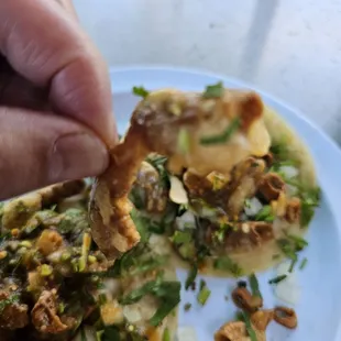 close up of crispy tripas