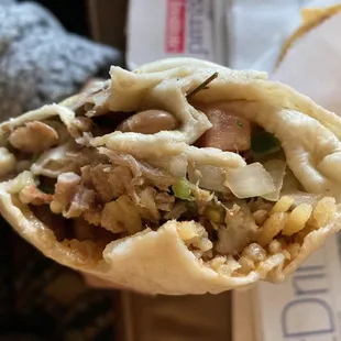 Inside the regular carnitas burrito