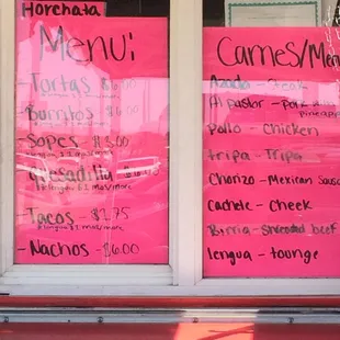 Menu at Taqueria Limon
