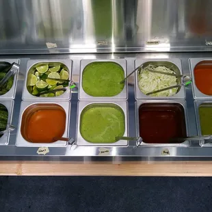 Try the new salsa bar, with salsas made from scratch  variety of greens, reds,&amp; avocado salsa,Now in season the super hot ghost pepper
