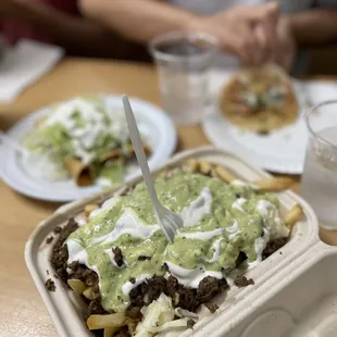San Diego Fries (Carne Asada), Taquitos, Chicken Taco