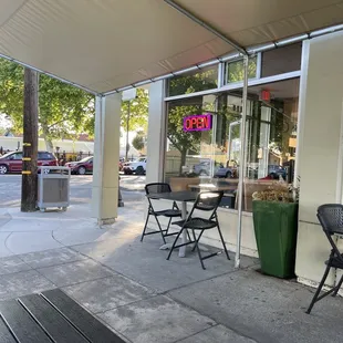 One side of outdoor seating area