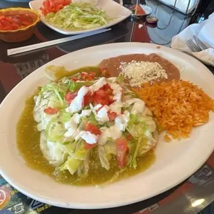 Chicken enchiladas in the green sauce