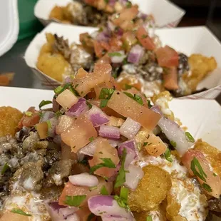 several plates of food