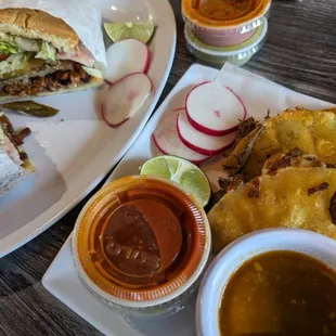 Cubana torta and birria tacos. Both delicious!