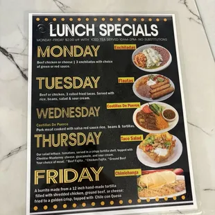 Lunch Specials Menu