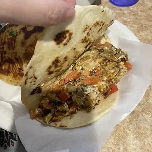 Chicharron taco with egg a la mexicana