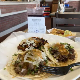 Lengua/pastor/cabeza tacos with Jamaica Aqua Fresca (4).