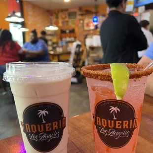 two beverages on a table