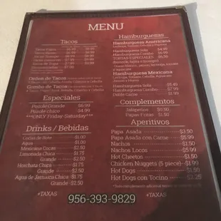 menu