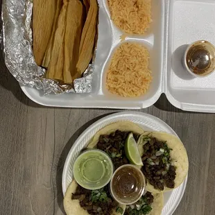 Carne Asada Tacos and Pork Tamales