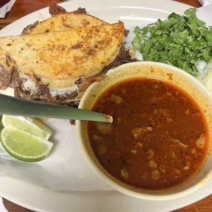 Quesibirria and consomé plate