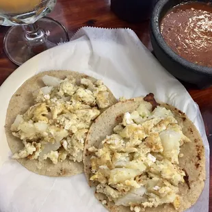 Tacos de huevos con papas on homemade corn tortillas